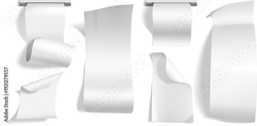 Collection of blank white ribbons and banner shapes in various orientations