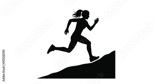 A woman running on a hill depicted in stark silhouette