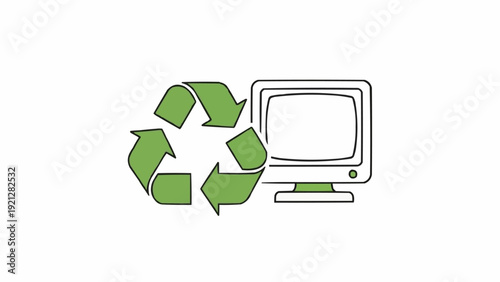 Recycling Symbol with Computer Monitor Illustration.