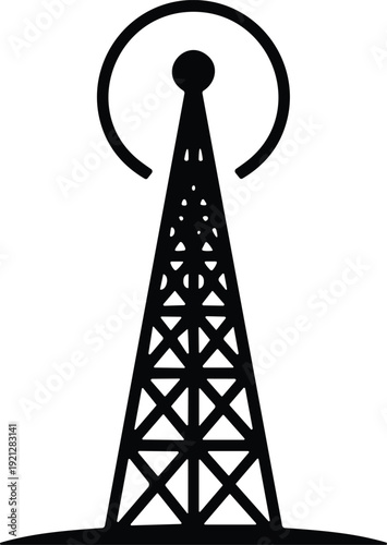 Radio Communication Tower Silhouette Icon Isolated on White Background, Wireless Signal Antenna Vector Illustration for Network Technology Design