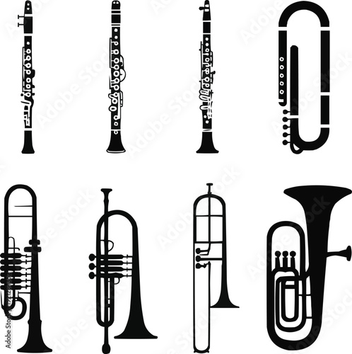 Woodwind & Brass Instrument Silhouettes  Classic Orchestra Collection