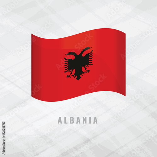 3d illustration waving flag of Albania. Vector flag of Albania on Grey Background . Symbol of Albania.