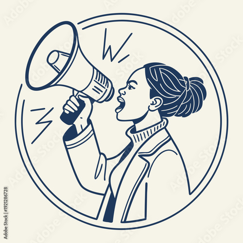 Woman Shouting Through Megaphone - Announcement, Activism, and Speech