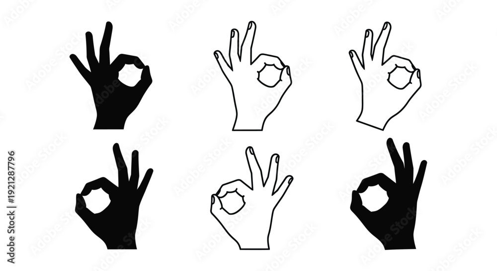 Fototapeta premium Hands displaying the ok gesture in contrasting black and white silhouette