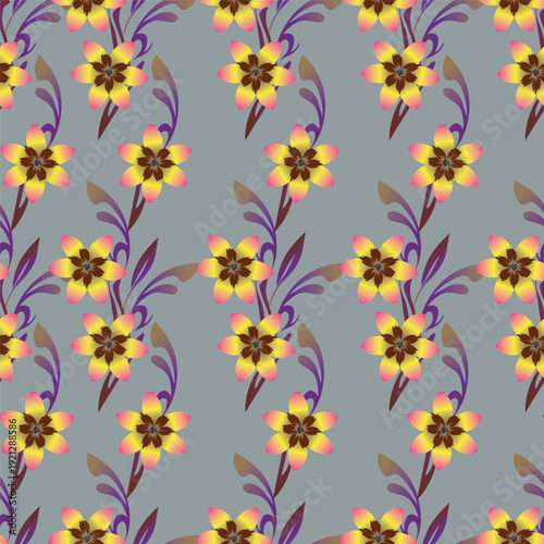 Seamless floral pattern, decorative ditsy print with gentle spring garden, wild plants. Cute botanical design with small hand drawn flowers, leaves, branches, herbs. Vector illustration.
