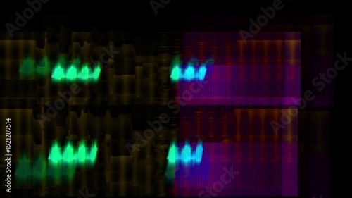 Geometric Glitch Digital Transition, Vibrant color blocks with digital glitch effects and vertical lines create a dynamic visual.