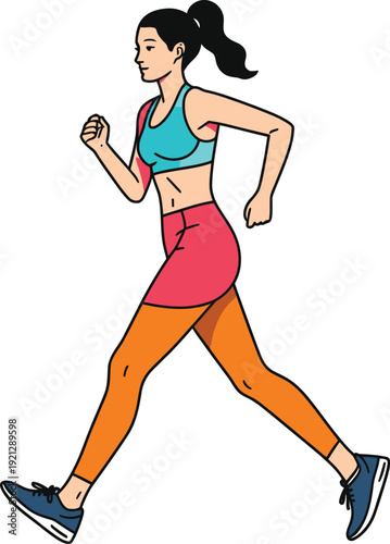 Determined female athlete jogging vigorously in place wearing bright athletic attire showcasing an active lifestyle concept for health and fitness goals