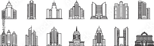 Architectural sketches of modern city skyscrapers
