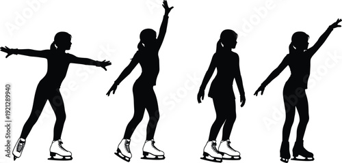 Graceful Ice Skating Girl Silhouette Vector Collection for Winter Sports Figure Skating and Holiday Recreational Activity Illustration