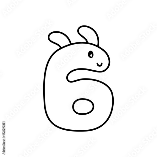 Calendar number six illustrated as a cute minimalist bunny outline, perfect for preschool education, early learning activities, and kids’ game materials
