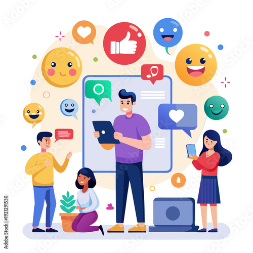 social network communication. Interactive with friends on chat with emoticon feedback.Social media,marketing, like,social network,blog,live,chat reaction and livestream.Person using smart phone 