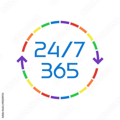 24 On 7 Timing Badge Symbol isolated on white background