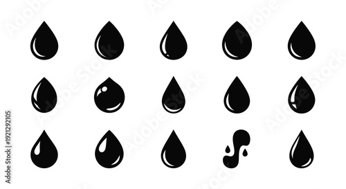 Collection of black water droplet shapes minimalist design silhouette