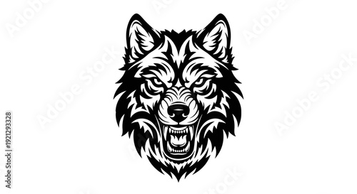 Fierce Wolf Head Tattoo Design - Black and White Vector Art