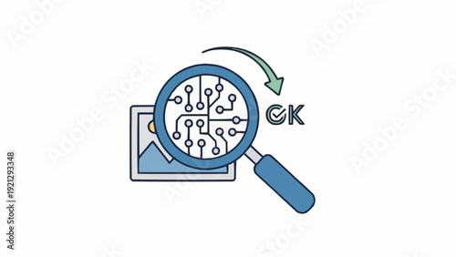 Magnifying glass with circuit board.