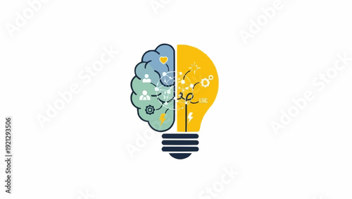 Light Bulb with Brain Half Illustration.