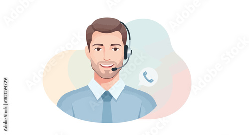 Smiling Man with Headset, Customer Support, Call Center Agent, Service Icon