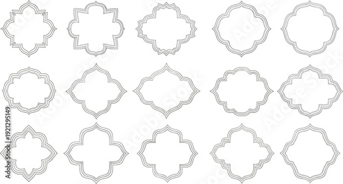 Ornamental quatrefoil frames and decorative outline borders vector set for luxury label logo and vintage design