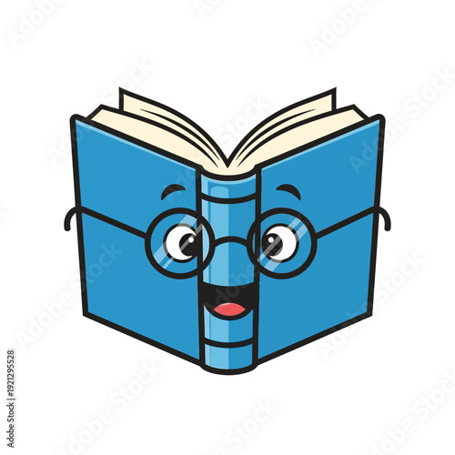 Blue Cartoon Book Character with Glasses.