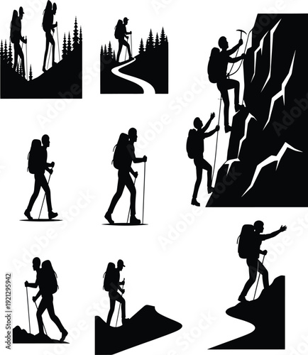 Outdoor Adventure Vector Icons for Backpacking and Mountaineering