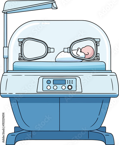 Neonatal intensive care unit baby incubator medical equipment for newborn care and health monitoring vector