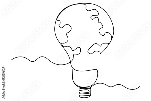 Eco innovation concept with earth shaped light bulb line art
