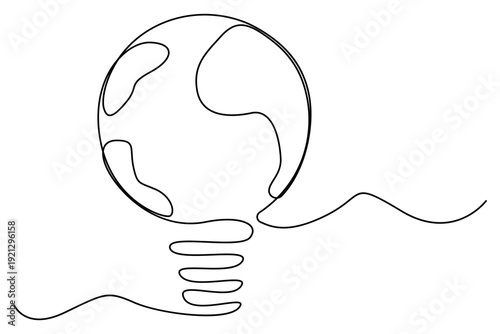 Eco innovation concept with earth shaped light bulb line art
