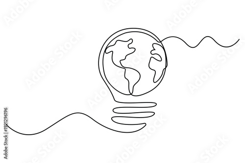 Eco innovation concept with earth shaped light bulb line art
