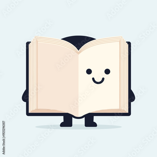 Cartoon Book Character with Smiling Face.
