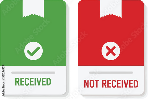 Package delivery status icons received and not received check mark cross symbols isolated vector illustration vector