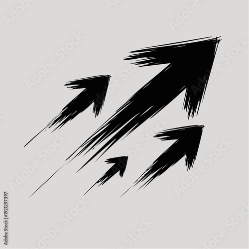 Dynamic brushstroke arrows illustrating rapid upward trajectory, forward momentum, and significant progress towards achieving continuous improvement and ultimate success in various endeavors