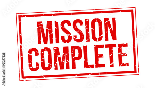 Mission complete on red stamp