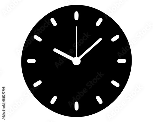 Minimalist black clock icon showing time, white hands Vector