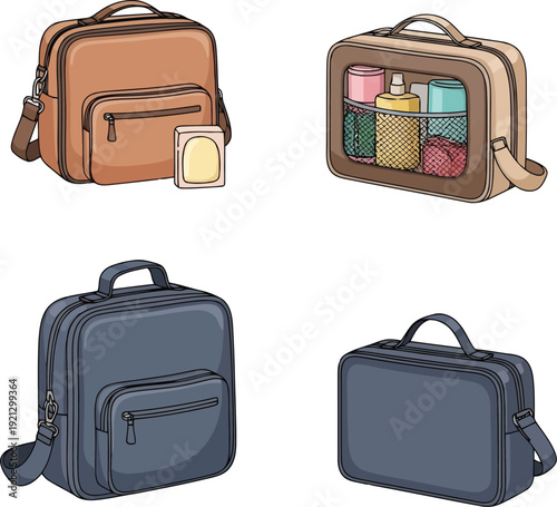Four diverse briefcases and carry bags for business travel and organization vector