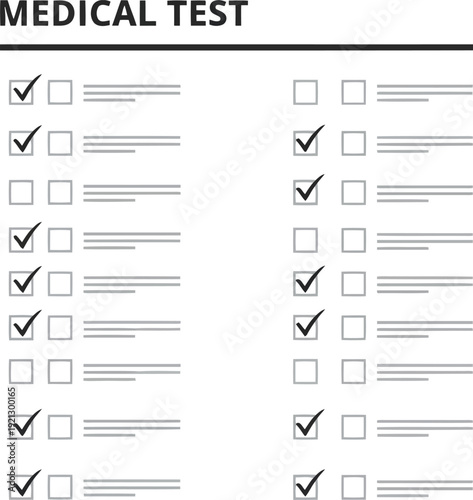 Medical test document with checkmarks detailed checklist form for healthcare analysis results vector
