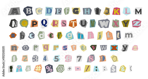 Magazine font random note letter. Cut Letters. Clipping alphabet. Vector font