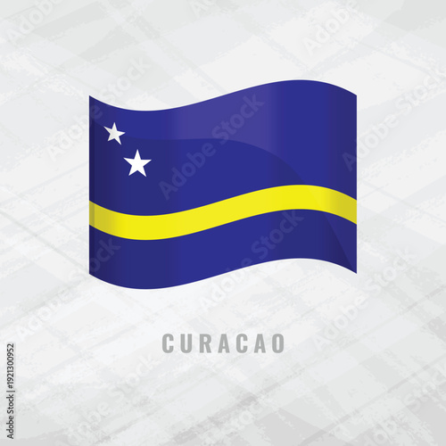3d illustration waving flag of Curacao. Vector flag of Curacao.n Grey Background with copy space. Symbol of Curacao.