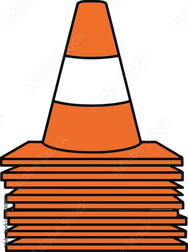 Stack of orange traffic cones safety warning signs for construction roadwork and traffic management vector