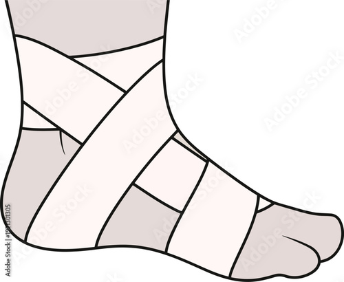 Ankle injury bandage wrap foot support medical treatment illustration first aid care vector