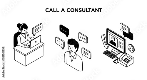 Call a Consultant Isometric Icon Vector Set Customer Support Service Center