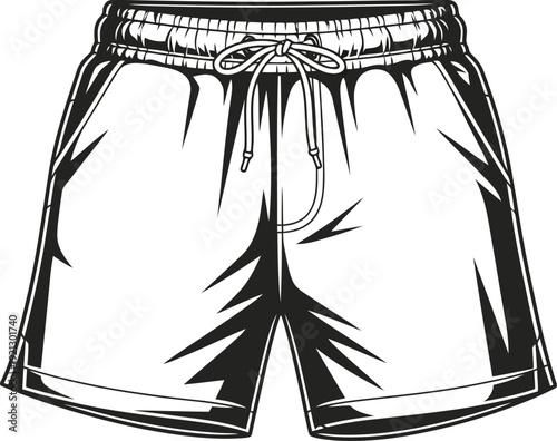 Hand drawn sketch style athletic shorts with drawstring waistline isolated vector illustration vector