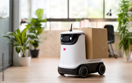 Delivery Robot with Digital Display and Parcel Inside