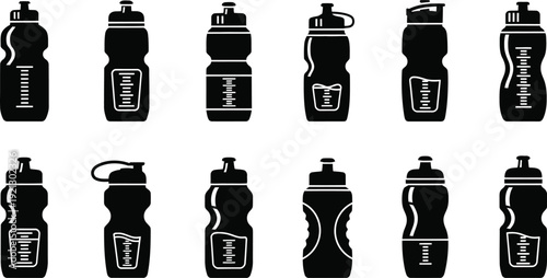 Icon collection of various water bottles and hydration containers