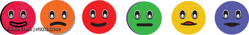 Colorful Reaction Emoji Set – Positive & Negative Expressions. Feedback Emoji Icons – Happy Sad Rating Symbol. Emotion Indicator Icons – Red Alert & Green Approved Faces.