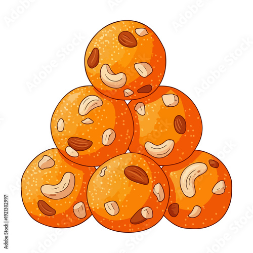 Realistic Laddu Illustration - Traditional South Asian Sweet Dessert Flat Vector