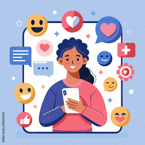 business man and business. Interactive with friends on chat with emoticon feedback.Social media,marketing, like,social network,blog,live,chat reaction and livestream.Person using smart phone 