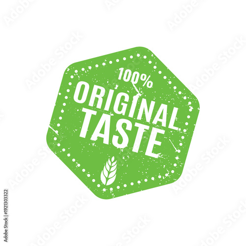 Green hexagonal stamp with original taste text for healthy organic food products and natural branding