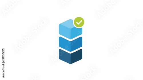 Three Dimensional Blue Stacked Blocks Icon.