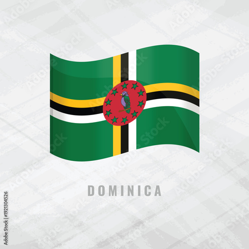 3d illustration waving flag of Dominica. Vector flag of Dominica.on Grey Background with copy space. Symbol of Dominica.