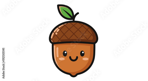 Cartoon Acorn Character with Smiling Face.